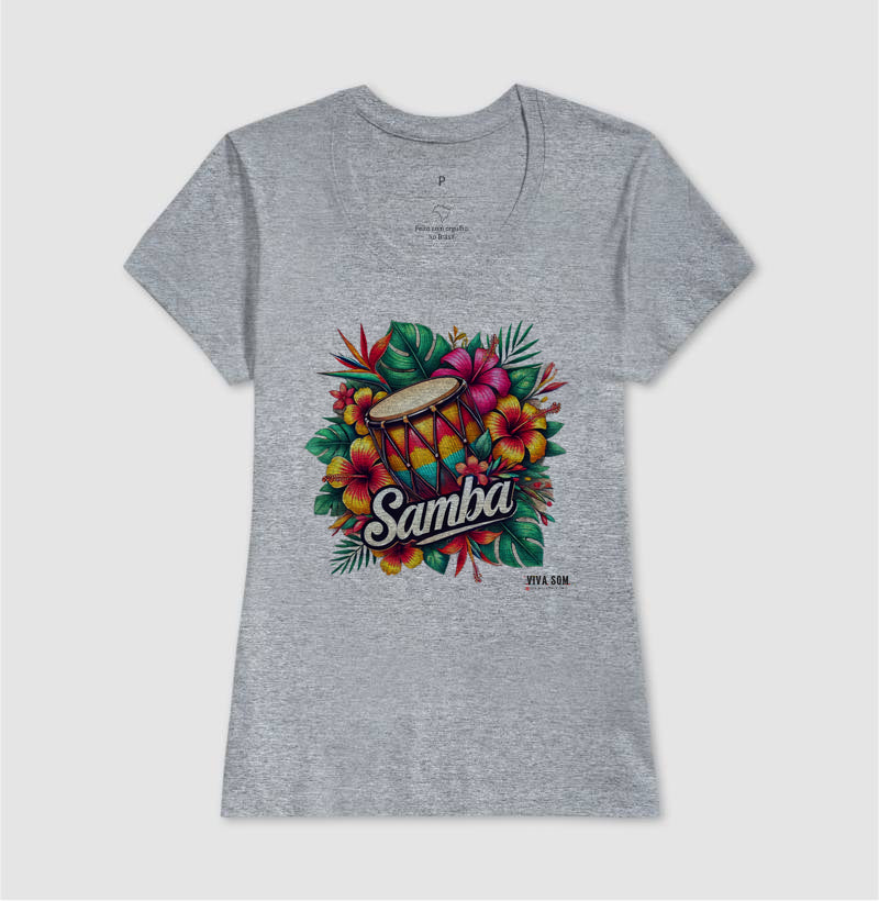 Samba com Flores - Camiseta Confort Feminina e Masculina