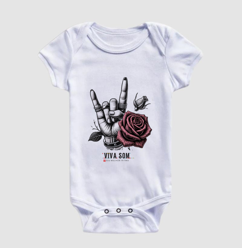 Rock: Símbolo e a Flor - Body Baby Unissex