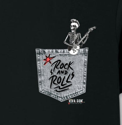 Bolso Jeans Rock'n'roll - Camiseta Masculina e Feminina (Algodão Peruano)