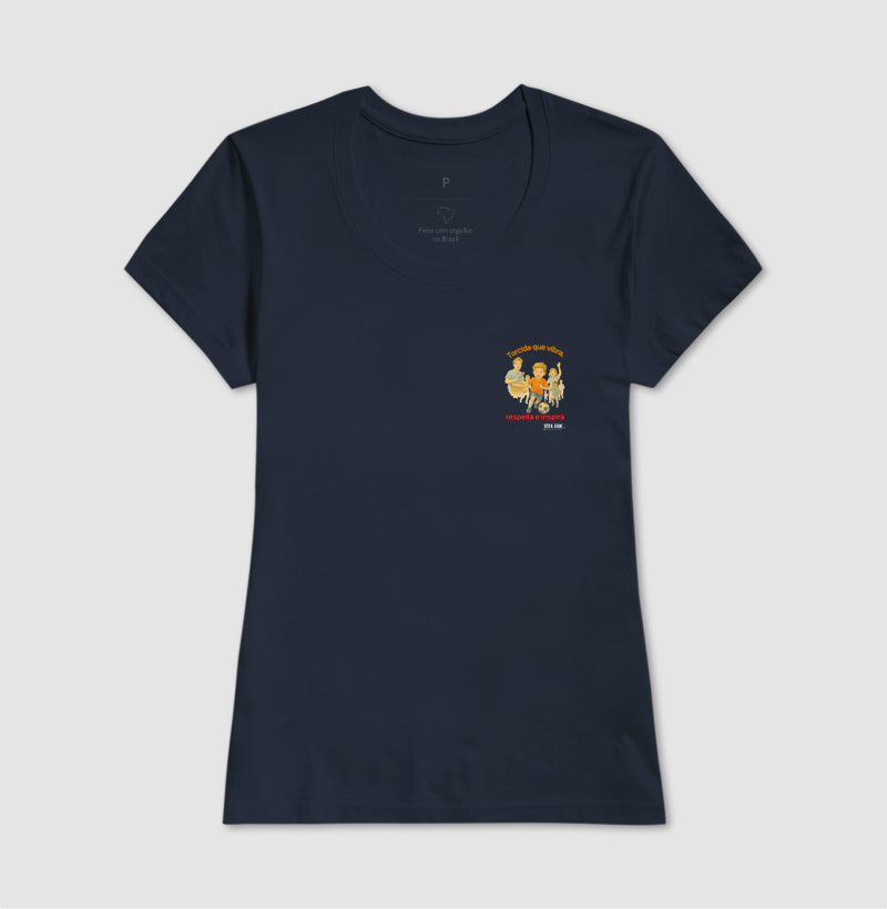 Futebol - Torcida que vibra, respeita e inspira (lateral superior) - Camiseta Masculina(clássica) Feminina (baby look)