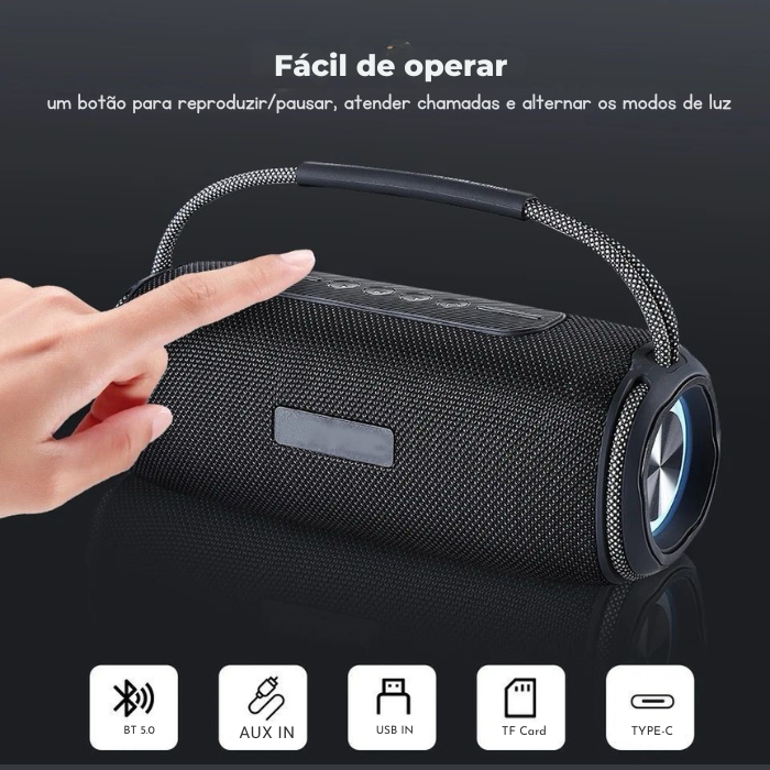 Caixa de Som Gravitus - Bluetooth Resistente a Água com Alto Falante Duplo 60W e Luz RGB