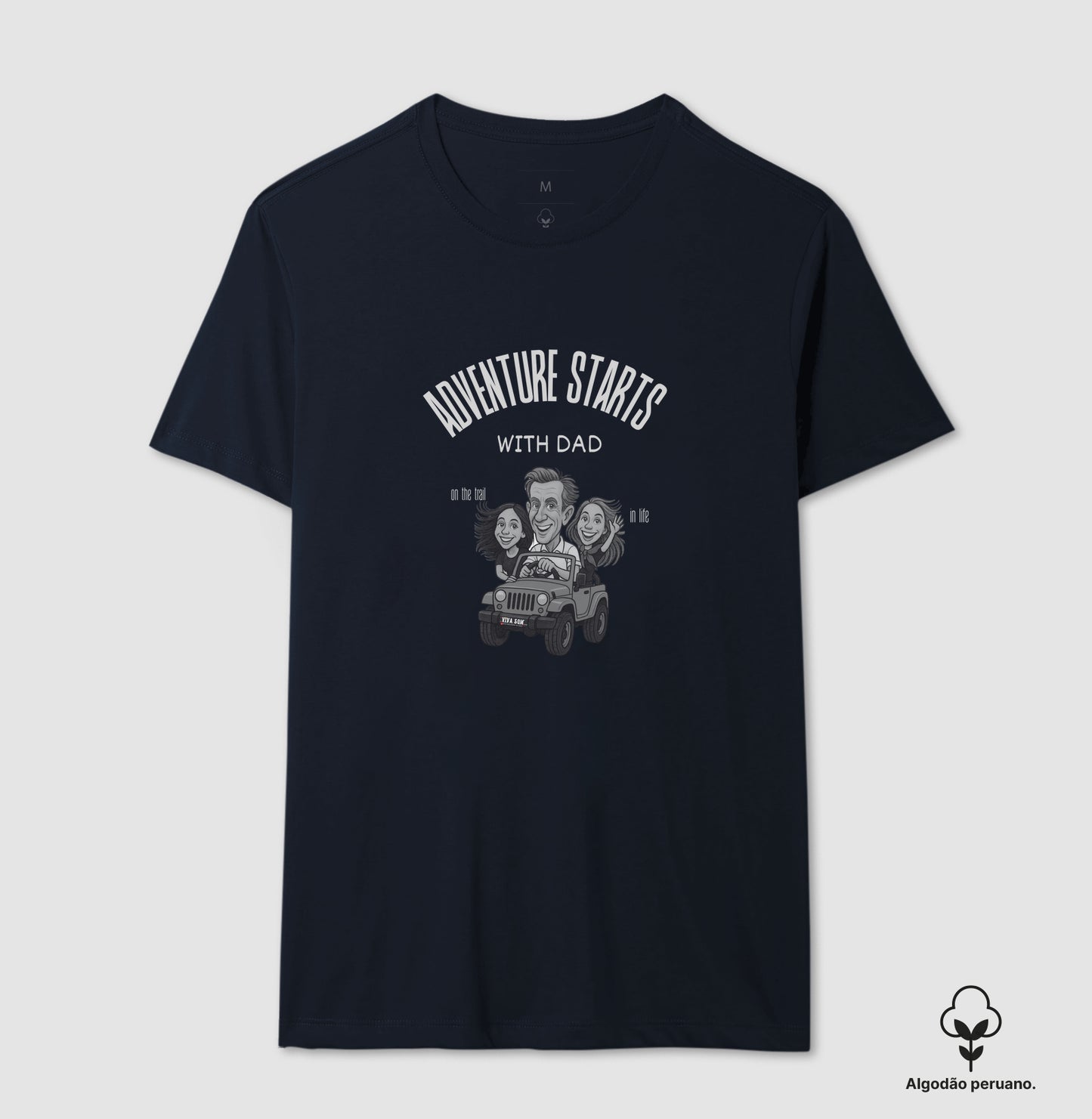 Algodão Peruano - Pai aventureiro no Jeep - Camiseta Masculina (clássica) e Feminina (baby look)