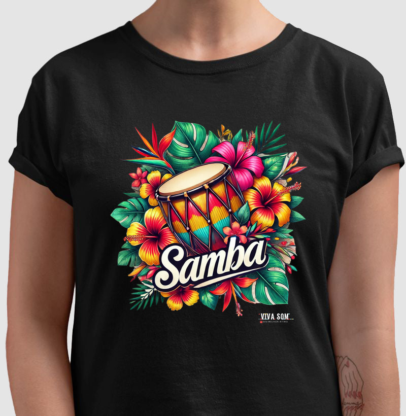 Samba com Flores - Camiseta Confort Feminina e Masculina