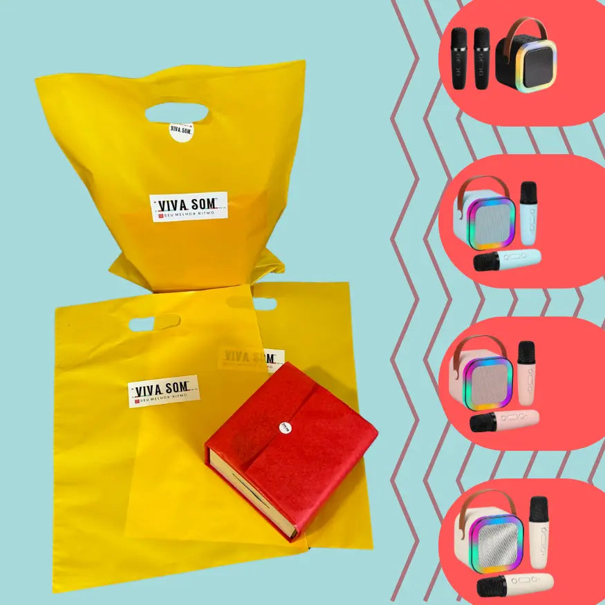 Karaokê Viva Som - Caixa de Som Blootooth com 2 Microfones sem fio Viva Som