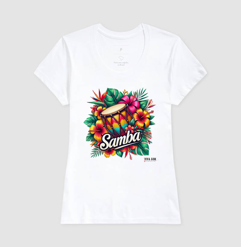 Samba com Flores - Camiseta Confort Feminina e Masculina