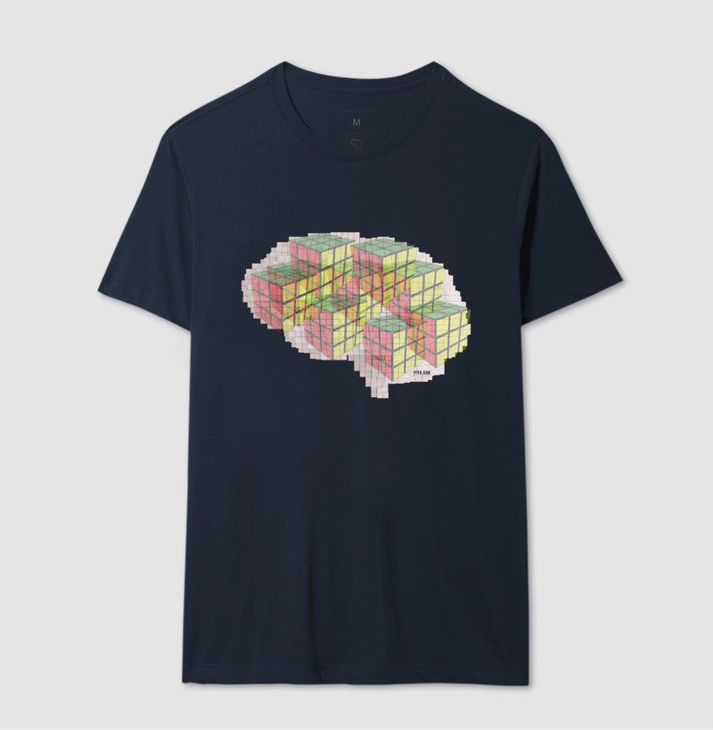 O Cérebro com cubos mágicos - Camiseta Confort Masculina e Feminina