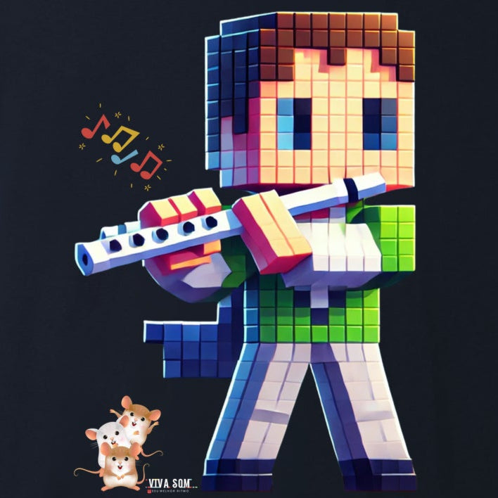 Flautista No pixel - Camiseta Chique Masculina e Feminina ( Algodão Peruano)