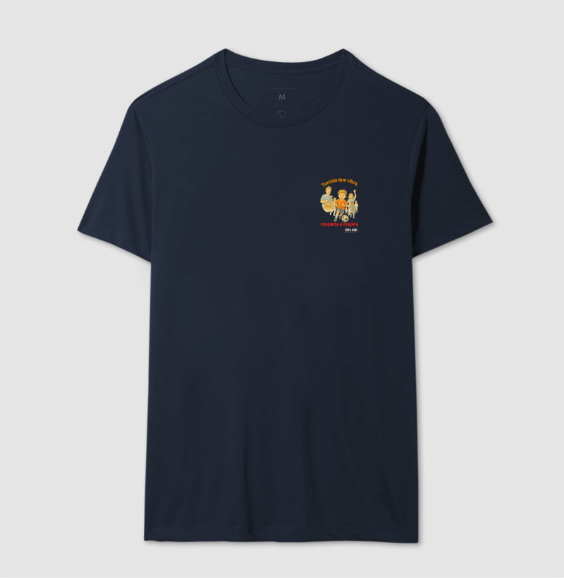 Futebol - Torcida que vibra, respeita e inspira (lateral superior) - Camiseta Masculina(clássica) Feminina (baby look)