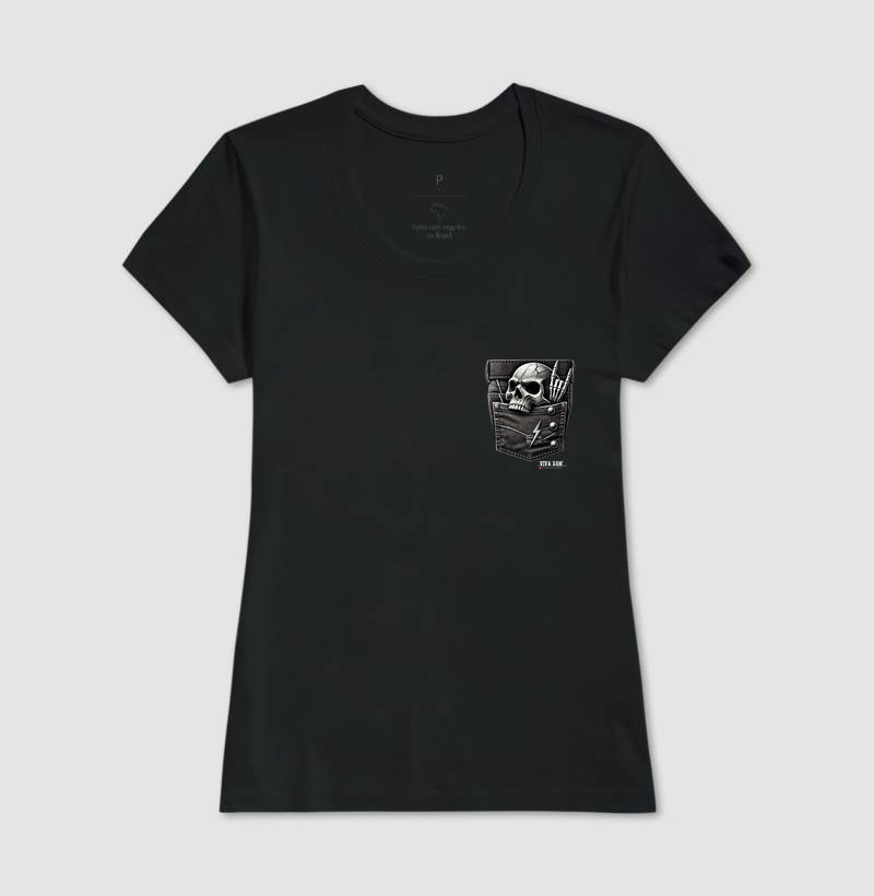 Rock: Bolso da Caveira - Camiseta Confort Masculina e Feminina