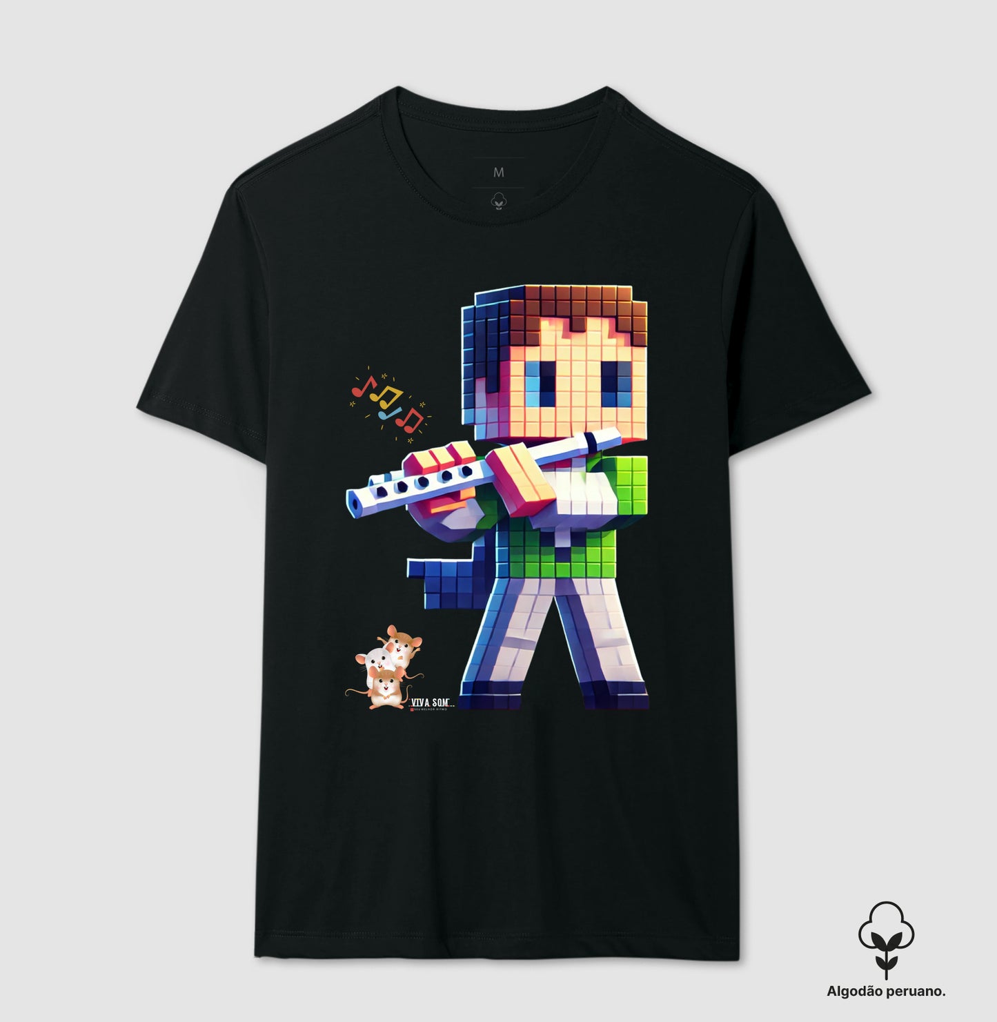 Flautista No pixel - Camiseta Chique Masculina e Feminina ( Algodão Peruano)