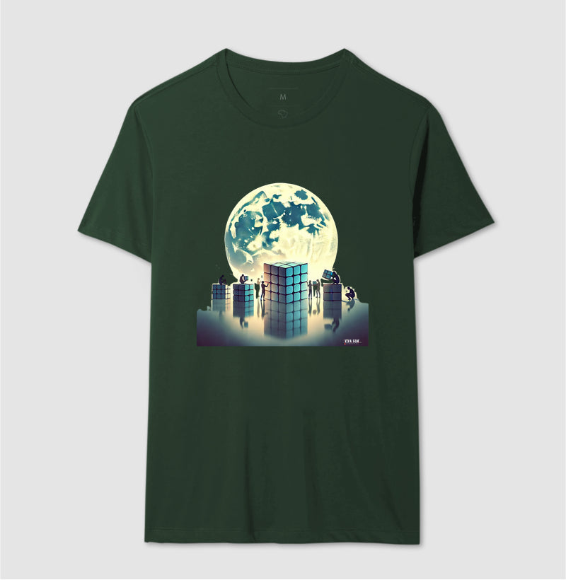 A LUA E O CUBO - Camiseta Confort Masculina e Feminina 497146