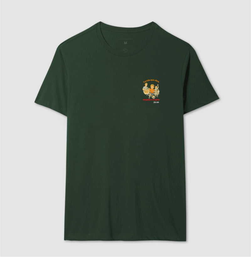 Futebol - Torcida que vibra, respeita e inspira (lateral superior) - Camiseta Masculina(clássica) Feminina (baby look)