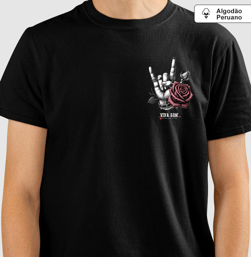 Símbolo do Rock e a Flor - Camiseta masculina e Feminina ( algodão peruano)