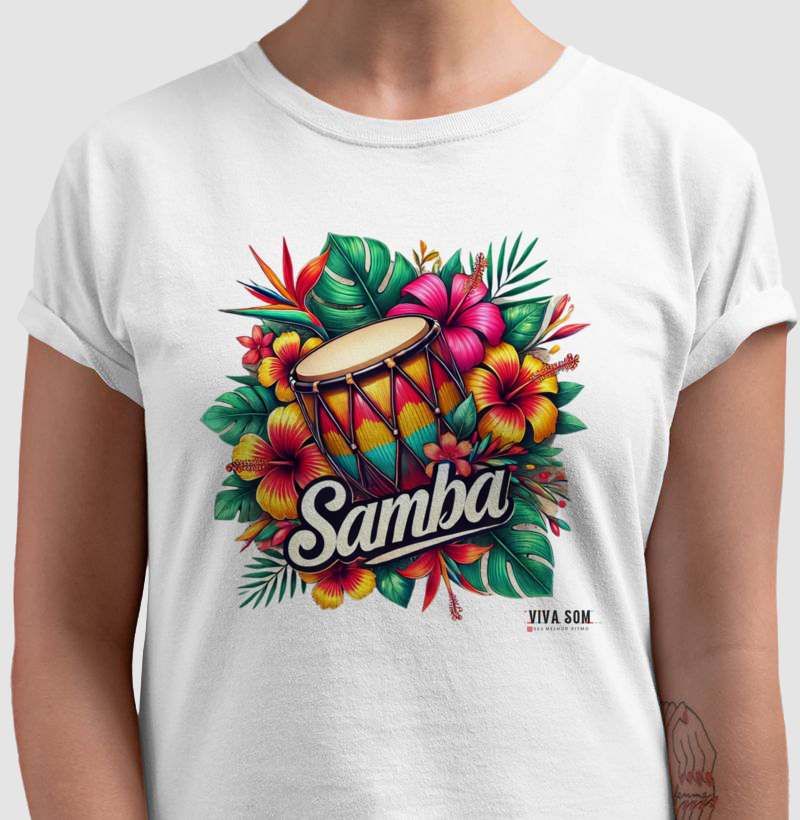 Samba com Flores - Camiseta Confort Feminina e Masculina
