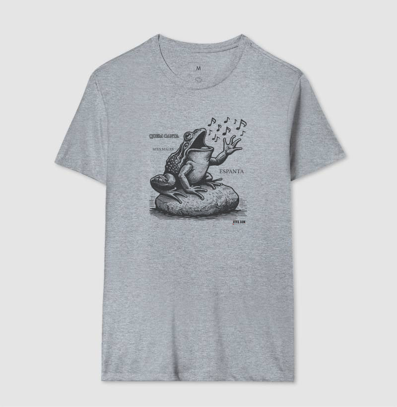 Sapo Cantor “Quem Canta, Seus Males Espanta - Camiseta Confort Feminina / Masculina (100% Algodão) 497146