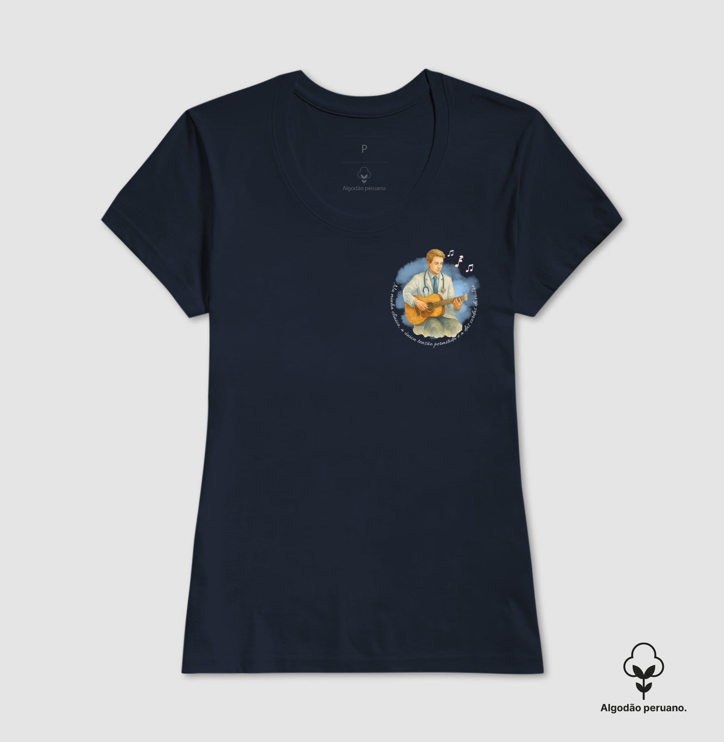 Médico:  tensão só nas cordas do violão (lateral) - Camiseta