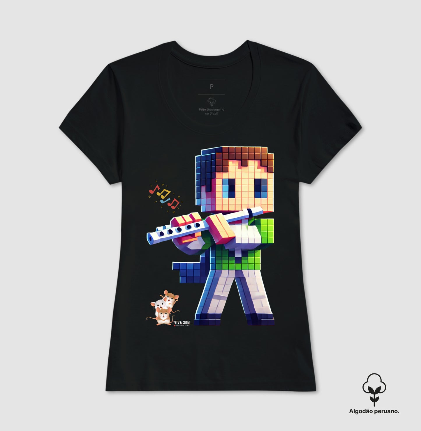 Flautista No pixel - Camiseta Chique Masculina e Feminina ( Algodão Peruano) 497146