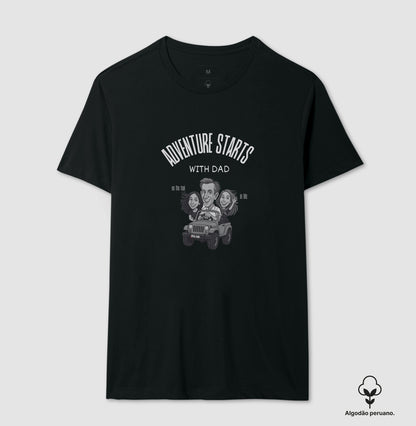 Algodão Peruano - Pai aventureiro no Jeep - Camiseta Masculina (clássica) e Feminina (baby look)