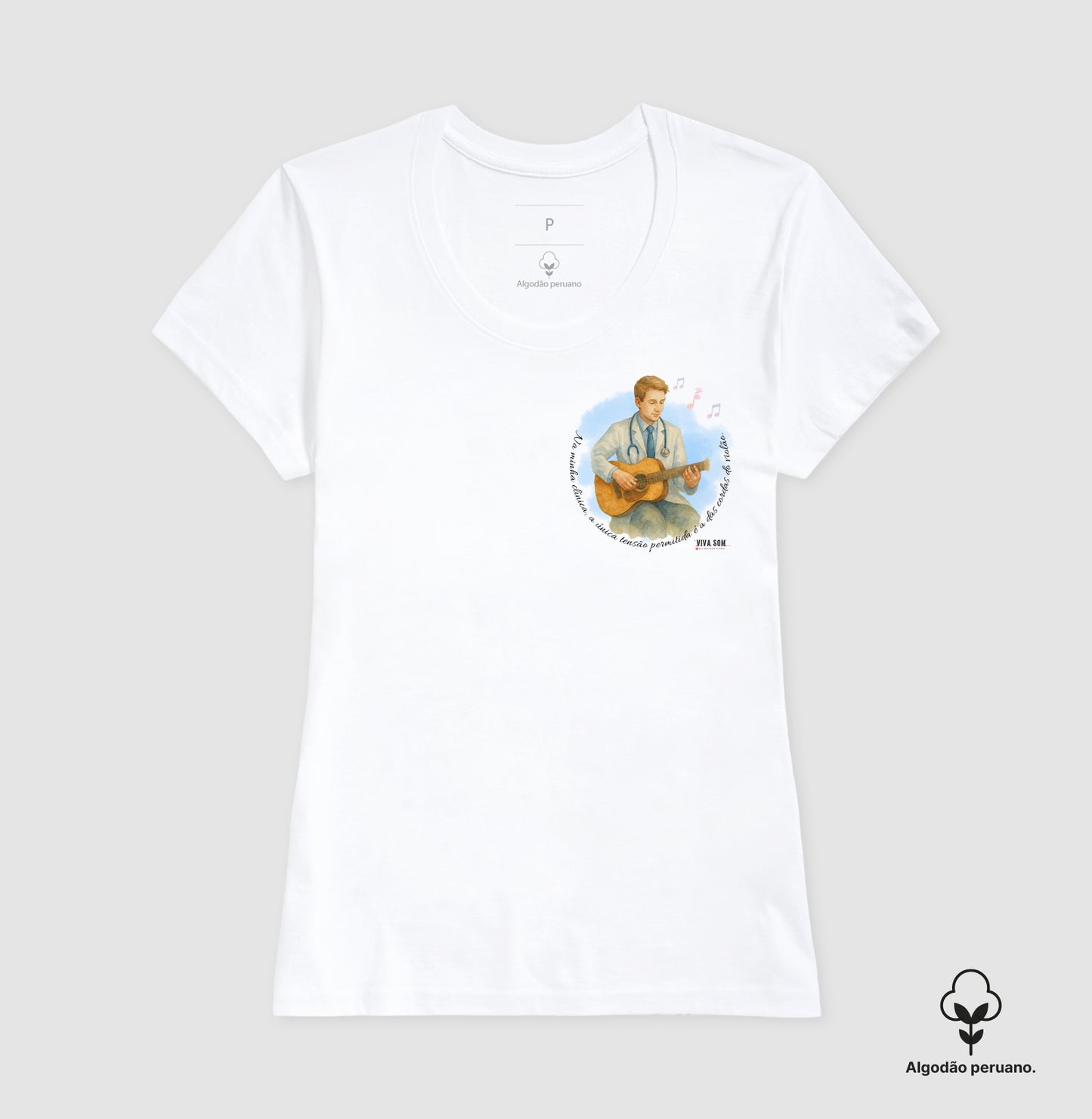Médico:  tensão só nas cordas do violão (lateral) - Camiseta