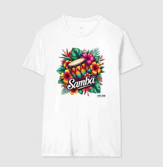 Samba com Flores - Camiseta Confort Feminina e Masculina