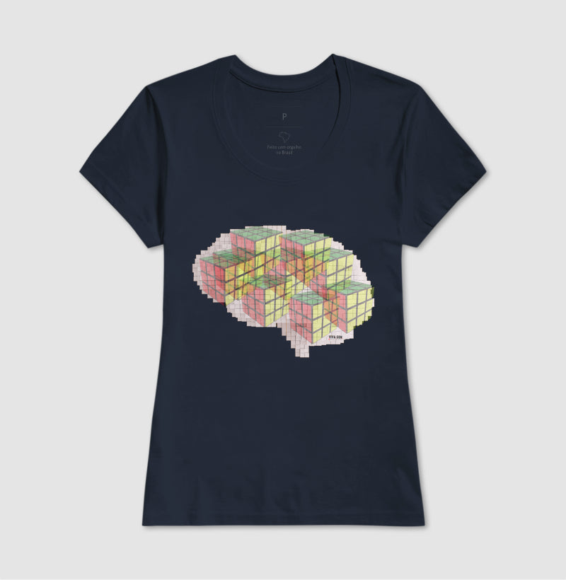 O Cérebro  com cubos mágicos - Camiseta Confort Masculina e Feminina