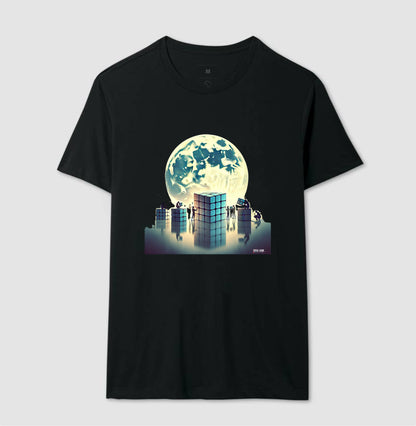 A LUA E O CUBO - Camiseta Confort Masculina e Feminina