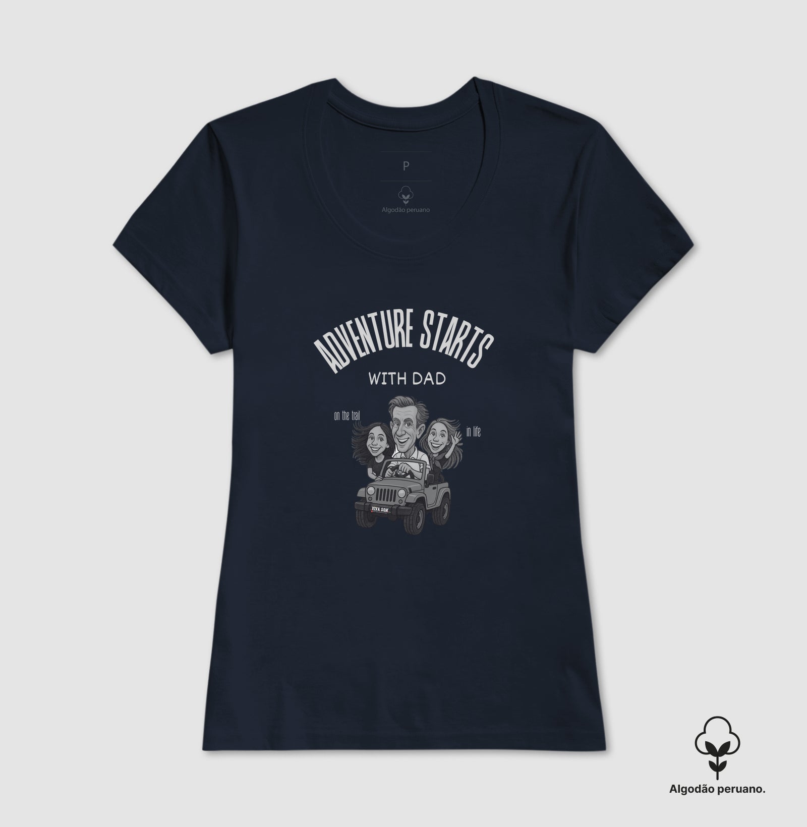 Algodão Peruano - Pai aventureiro no Jeep - Camiseta Masculina (clássica) e Feminina (baby look) 497146