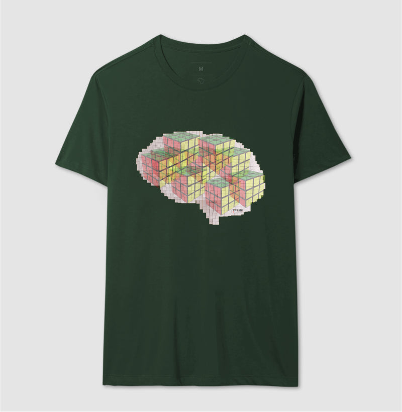 O Cérebro  com cubos mágicos - Camiseta Confort Masculina e Feminina