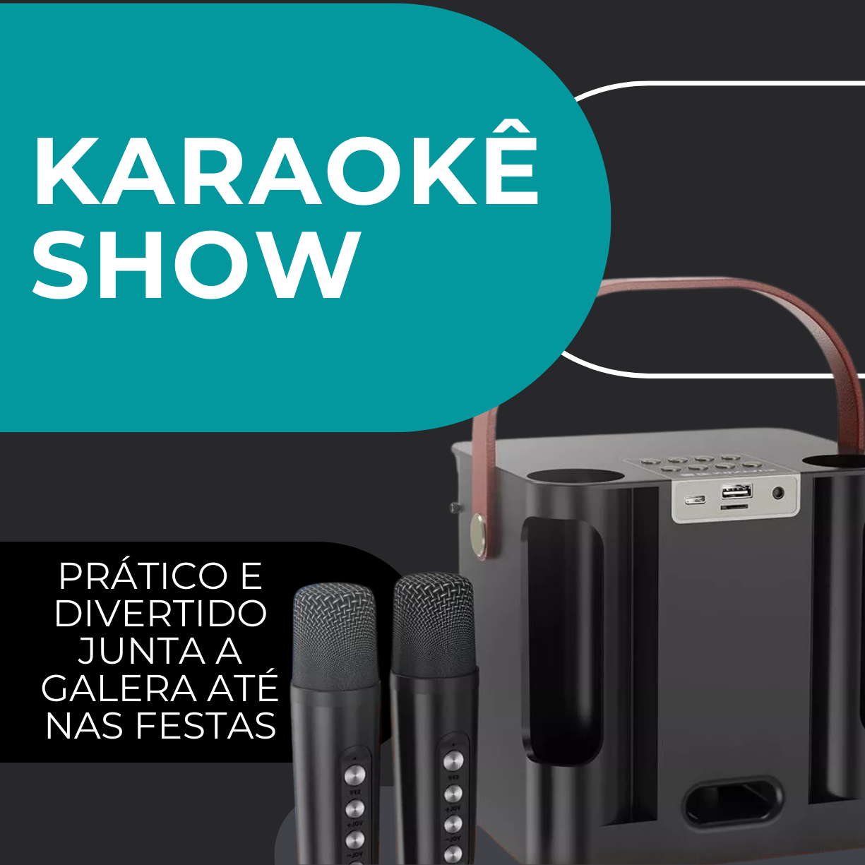 Karaokê Show Master- Caixa de som Bluetooh com dois microfones sem fio