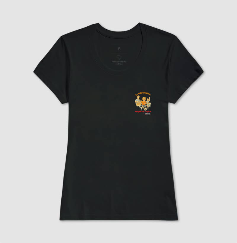 Futebol - Torcida que vibra, respeita e inspira (lateral superior)  - Camiseta Masculina(clássica) Feminina (baby look)