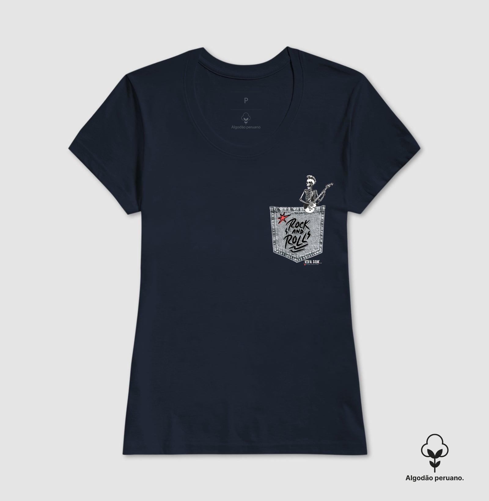 Bolso Jeans Rock'n'roll - Camiseta Masculina e Feminina (Algodão Peruano) 497146