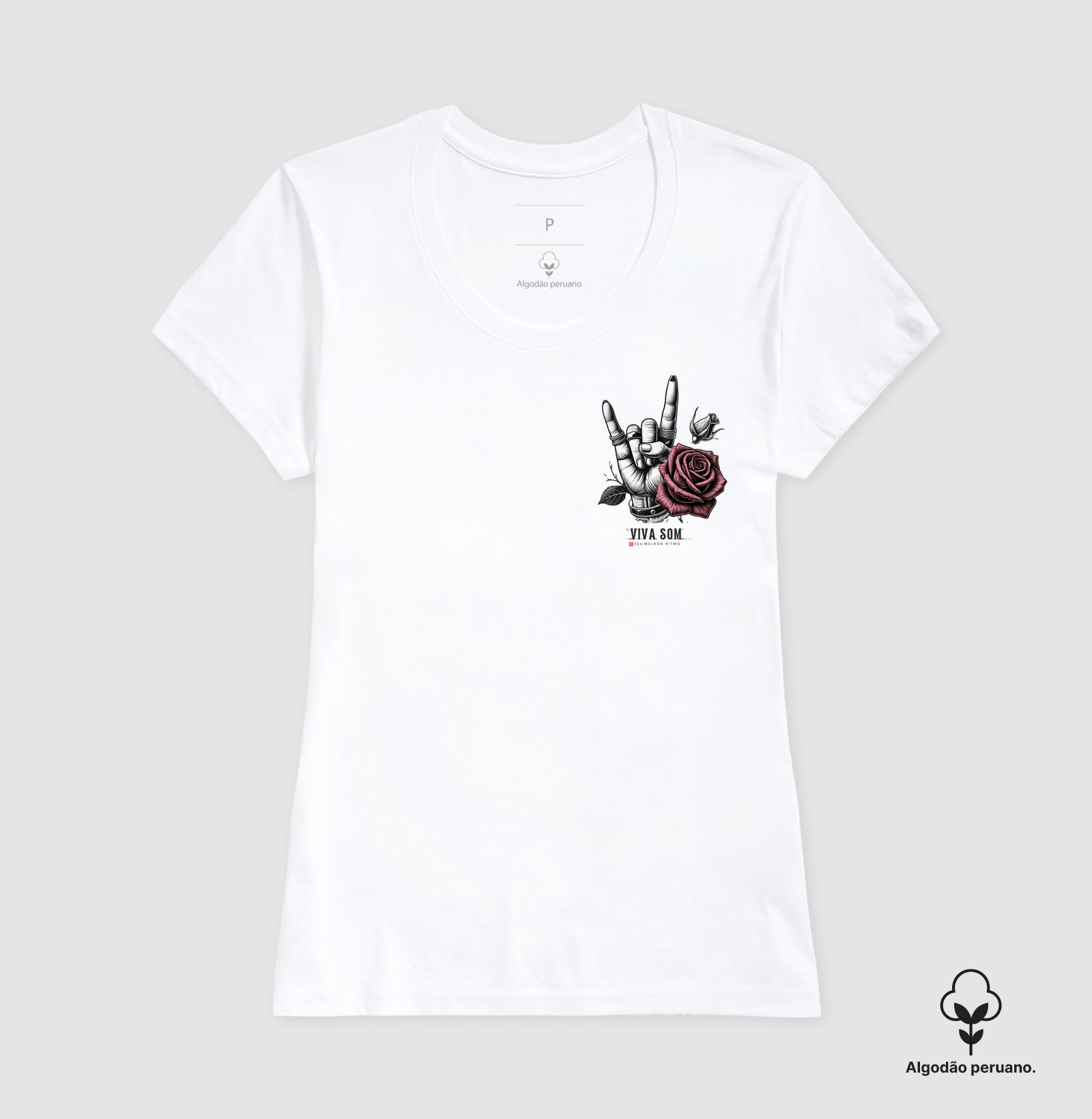Símbolo do Rock e a Flor - Camiseta masculina e Feminina ( algodão peruano) 497146