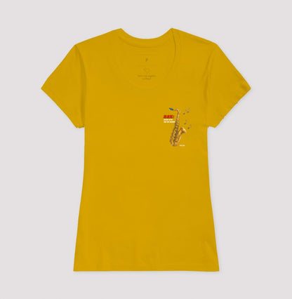 Sax: Gritar não é Melogia (lateral) -  Camiseta e Baby Look Confort