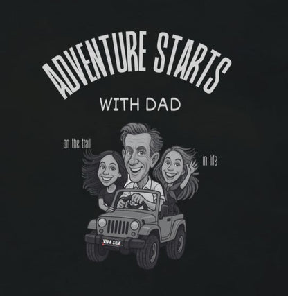 Algodão Peruano - Pai aventureiro no Jeep - Camiseta Masculina (clássica) e Feminina (baby look)