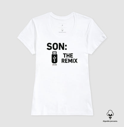 Algodão peruano - Filho, o remix do pai- emblema central -Camiseta Masculina (clássica) e Feminina (baby look)