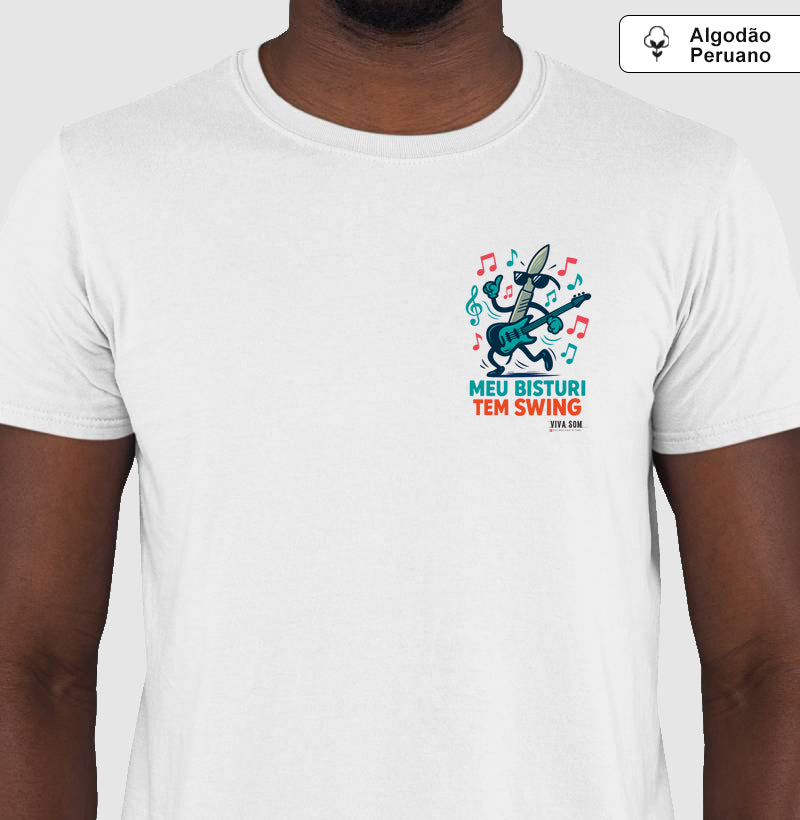 Médico: Meu Bisturi tem Swing (lateral) - Camiseta e Baby Look Algodão Peruano