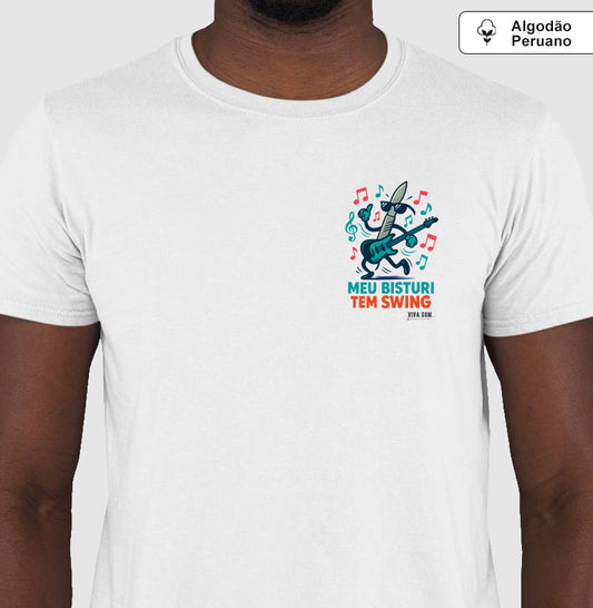 Médico: Meu Bisturi tem Swing (lateral) - Camiseta e Baby Look Algodão Peruano