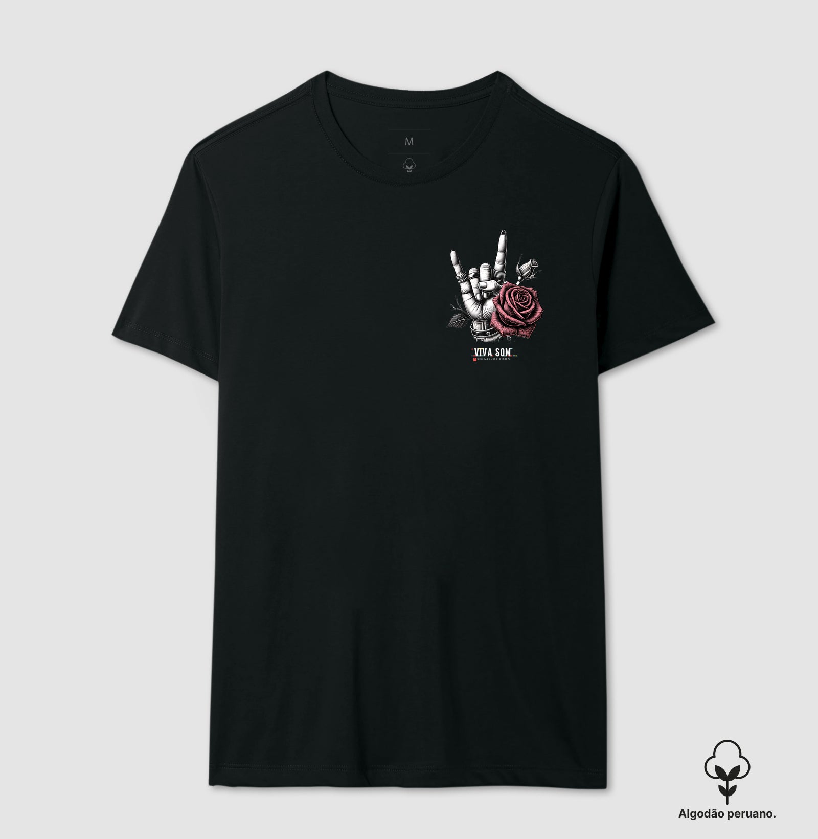 Símbolo do Rock e a Flor - Camiseta masculina e Feminina ( algodão peruano) 497146