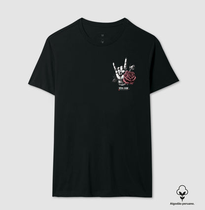 Símbolo do Rock e a Flor - Camiseta masculina e Feminina ( algodão peruano) 497146