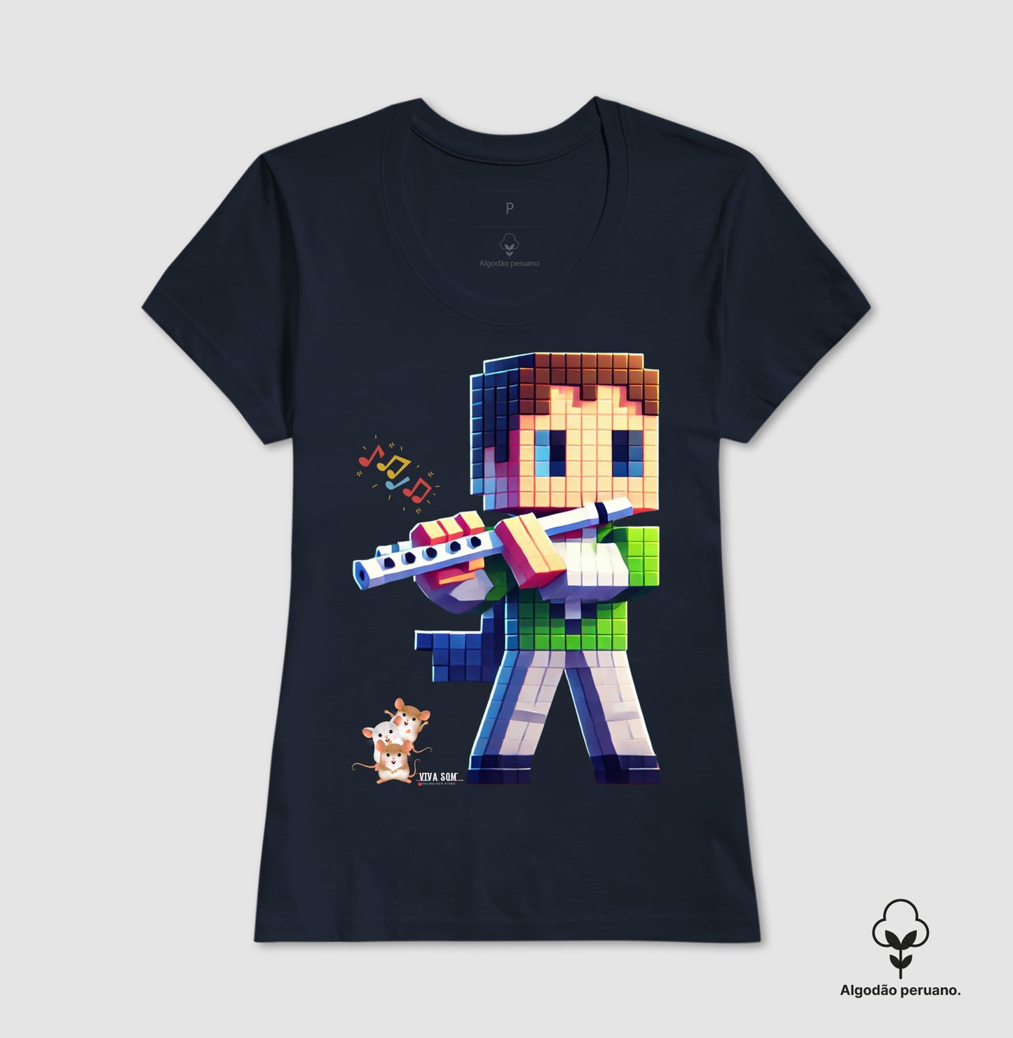 Flautista No pixel - Camiseta Chique Masculina e Feminina ( Algodão Peruano)