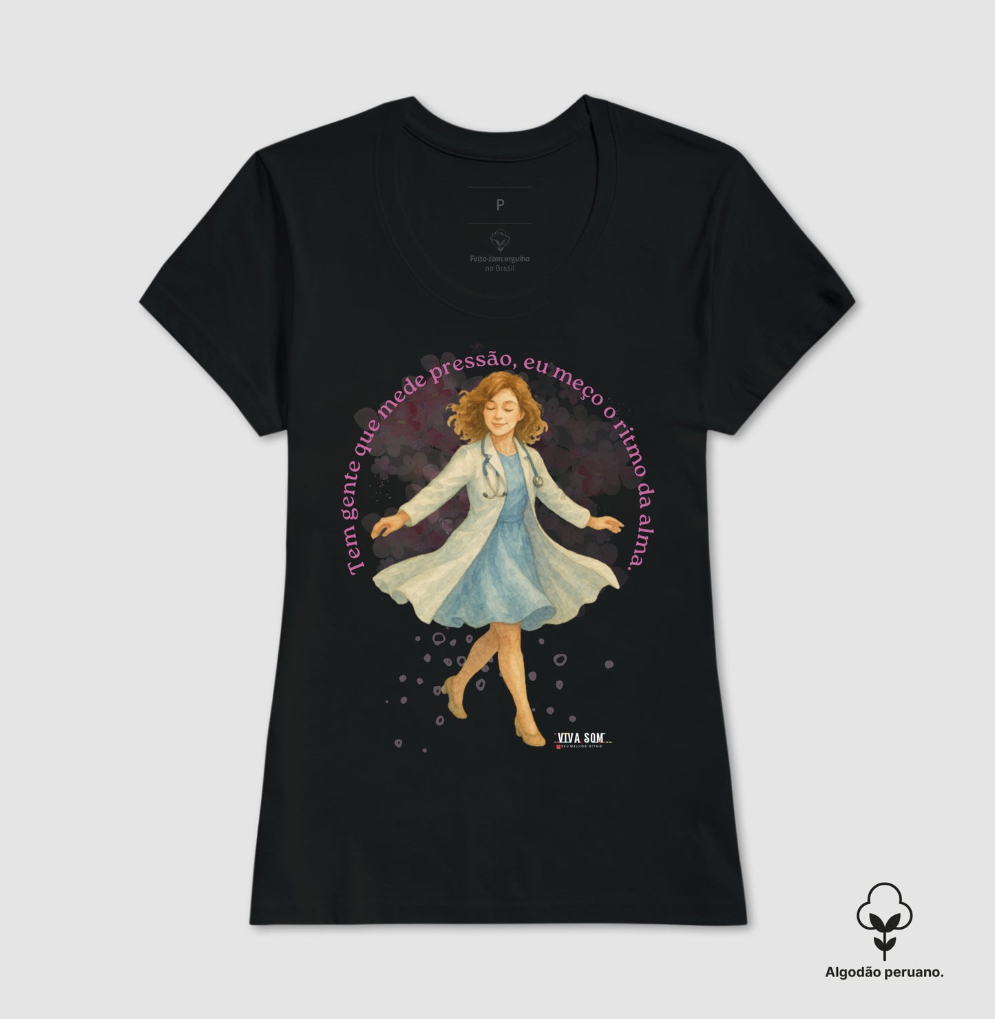 Médico mede o ritmo da alma - Camiseta e Baby Look (algodão peruano) 497146