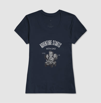Pai aventureiro no Jeep - Camiseta Masculina (clássica) e Feminina (baby look) - Confort