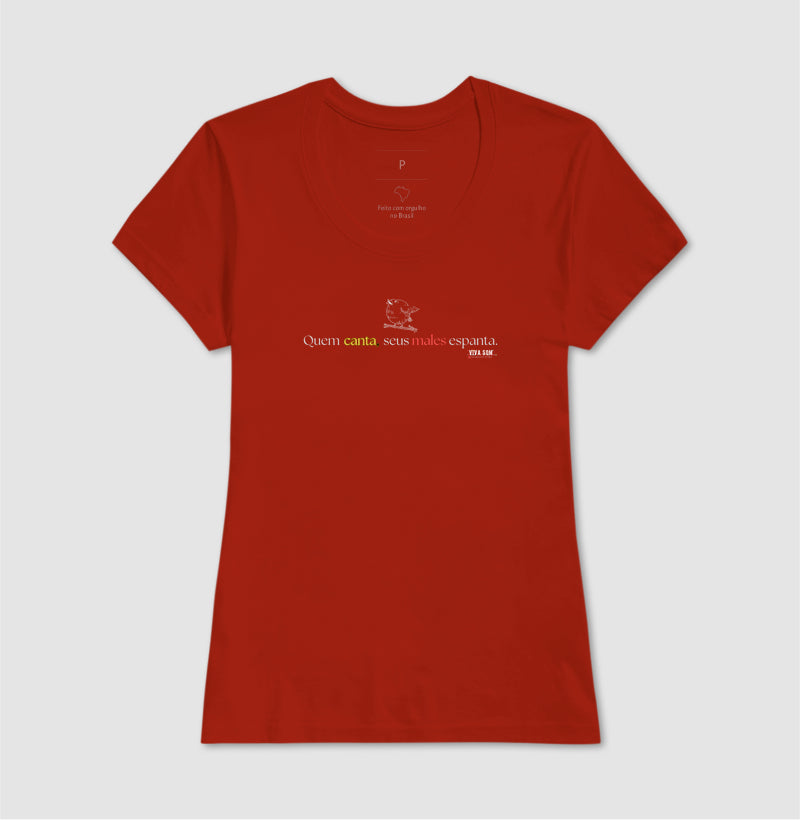 Minimal “Quem Canta, Seus Males Espanta - Camiseta Confort Masculina / Feminina (100% Algodão) 497146