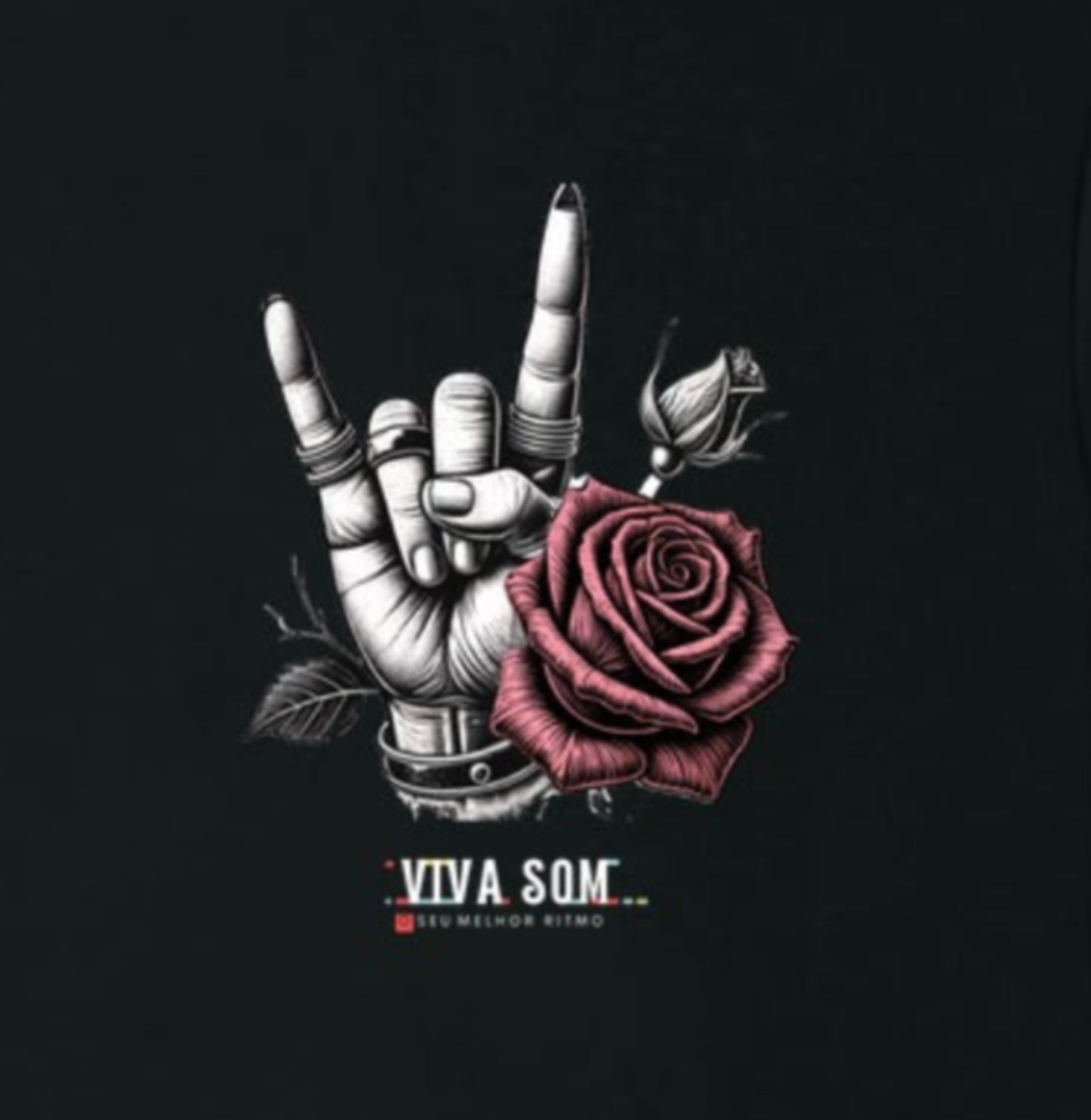 Símbolo do Rock e a Flor - Camiseta masculina e Feminina ( algodão peruano)