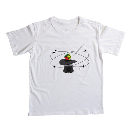 Cartola mágica e cubo mágico - camiseta infantil unissex