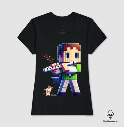 Flautista No pixel - Camiseta Chique Masculina e Feminina ( Algodão Peruano)