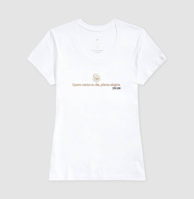 Notas Douradas “Quem Canta no Dia, Planta Alegria” - Camiseta Confort Feminina / Masculina (100% Algodão) 497146