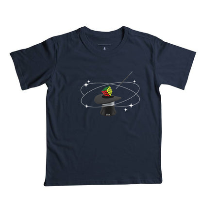 Cartola mágica e cubo mágico - camiseta infantil unissex
