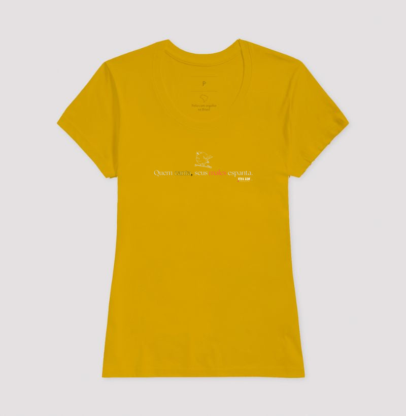 Minimal “Quem Canta, Seus Males Espanta - Camiseta Confort Masculina / Feminina (100% Algodão) 497146