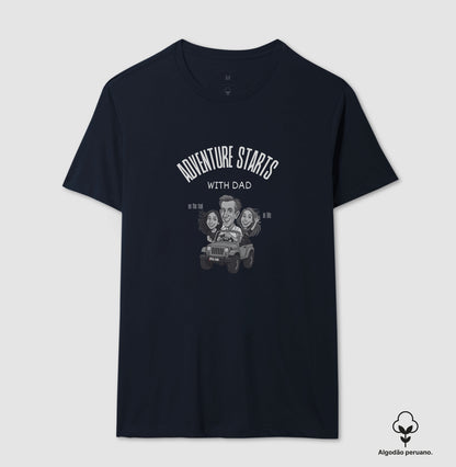 Algodão Peruano - Pai aventureiro no Jeep - Camiseta Masculina (clássica) e Feminina (baby look)